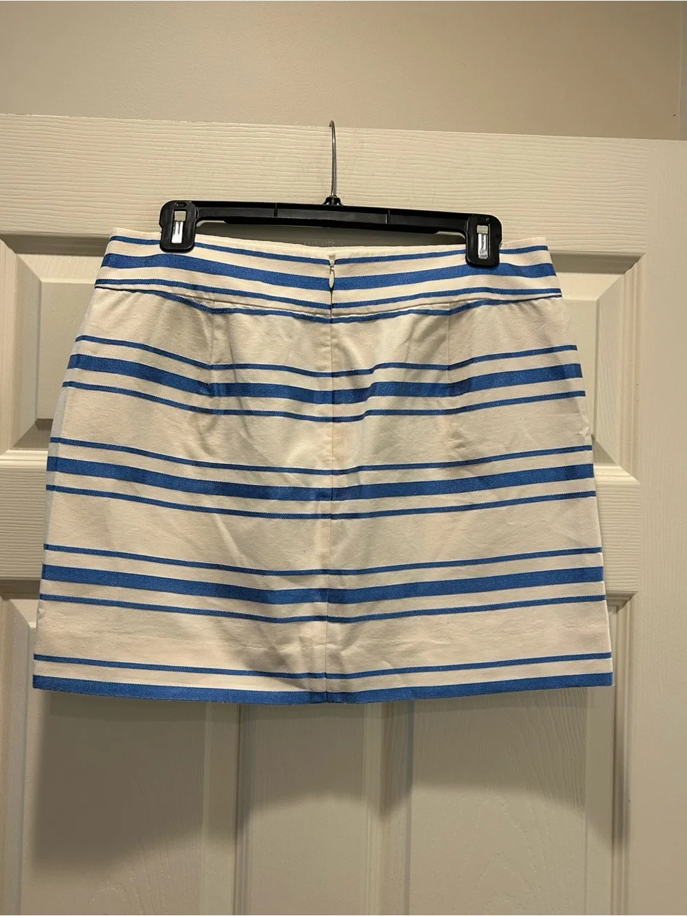 Women's White and metallic Blue Striped Cotton Skirt